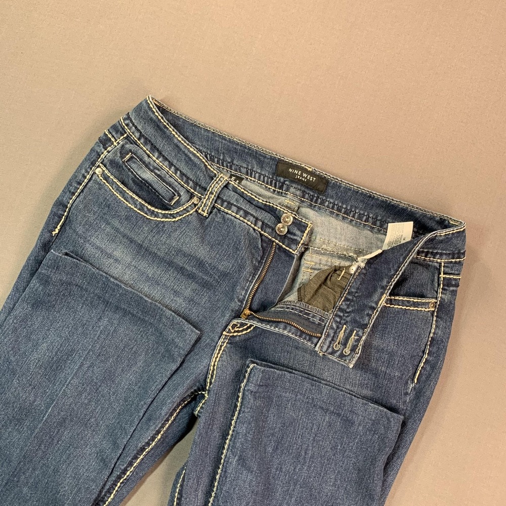 Nine West Annette Jeans Womens 14/31 Average 36x29 Blue Mid Rise Bootcut Stretch